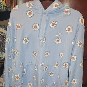 Nike Light Blue Hoodie with Floral Design